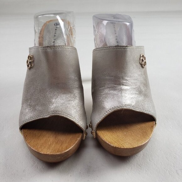 Trina Turk Palm Springs Lucite Heel Womens 9 Silver Wooden Slip On Platform Shoe - Picture 6 of 13